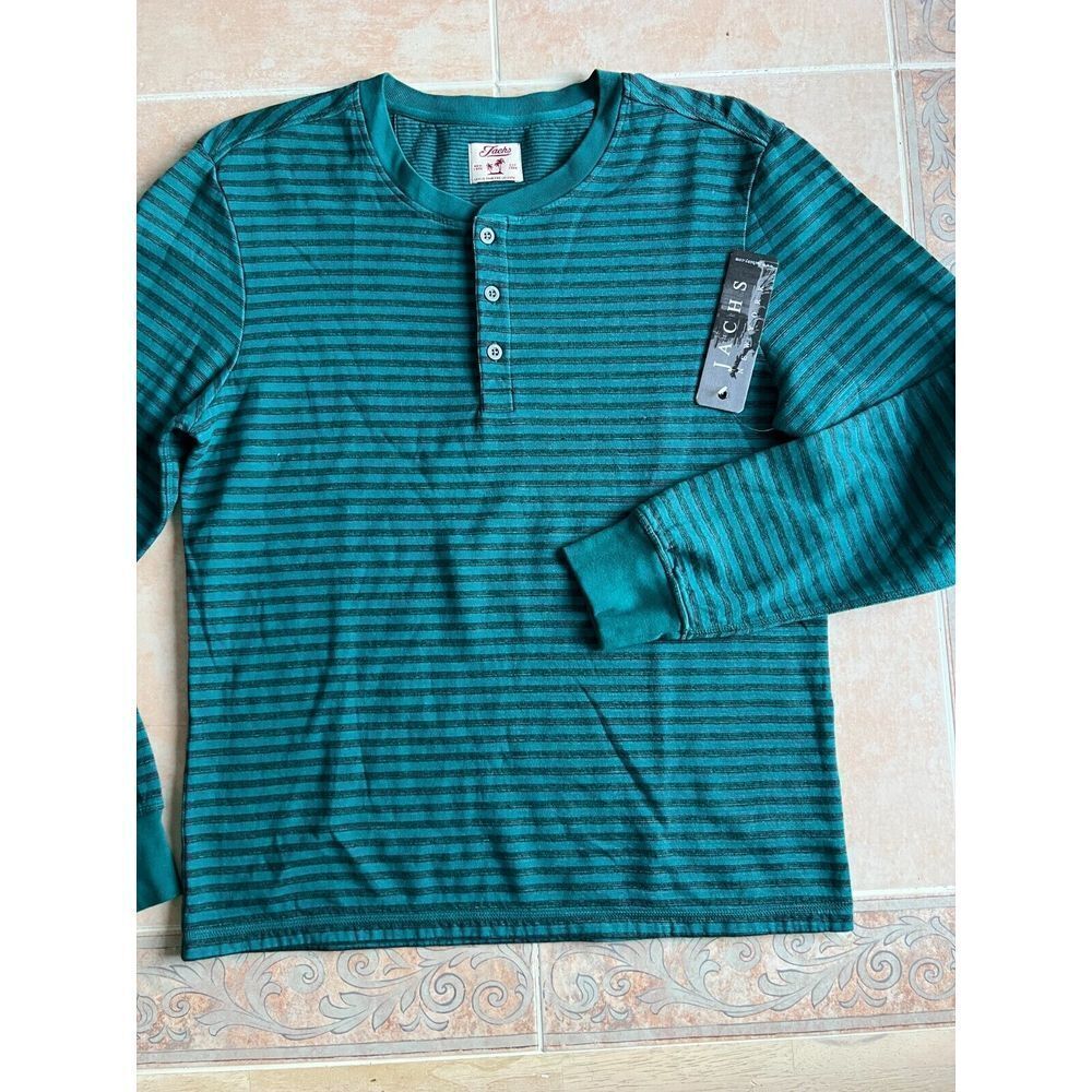 Jachs New York‎ Henley Green Black striped Men size M